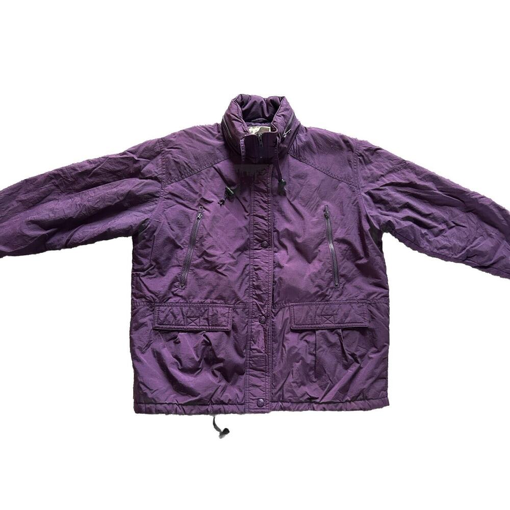 Vintage LL Bean Jacket Winter Coat Hooded Purple Women’s Size‎ M Full Zip Button